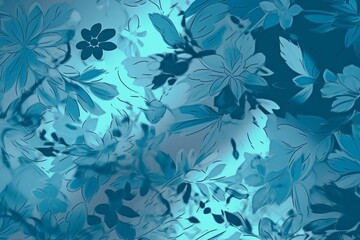 Fototapeta na wymiar Abstracted light blue floral patterns floating continuously. Generative AI