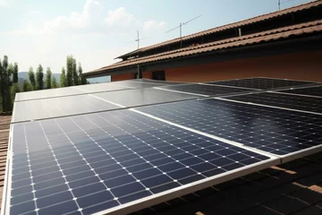 Foto op Plexiglas A cost-effective solar panel setup conserves funds and produces eco-friendly energy. Generative AI © Uriah