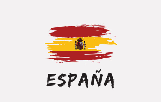 Spain brush painted national country flag Painted texture white background National day or Independence day design for celebration Vector illustration