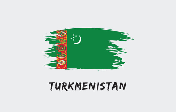 Turkmenistan brush painted national country flag Painted texture white background National day or Independence day design for celebration Vector illustration