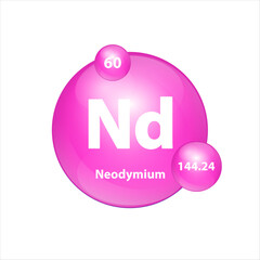 Neodymium (Nd) icon structure chemical element round shape circle Pink. 3D Illustration vector. Chemical element of periodic table Sign with atomic number. Study in science for education.	