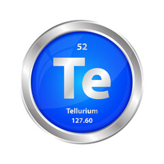 Icon structure Tellurium (Te) chemical element round shape circle blue. Chemical element of the periodic table. Sign with atomic number. Study in science for education. 3D vector illustration.