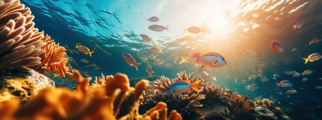 Fototapeten Coral reef with fish in the ocean © AndreaH