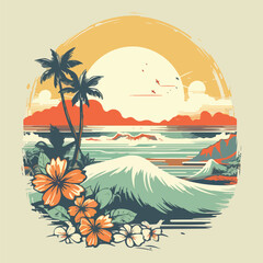 tropical island with trees t shirt design consept