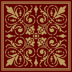 Vector red floral square ornament. Patterns of the peoples of Europe. Greek and Roman stencil.