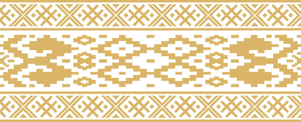 Vector golden color seamless Belarusian national ornament. Ethnic endless black border, Slavic peoples frame.