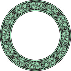 Vector green round Russian folk ornament Khokhloma. National endless circle, border, frame of Slavic peoples, Belarusians, Ukrainians..