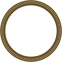 Vector golden and black round byzantine ornament. Circle, border, frame of ancient Greece and Eastern Roman Empire. Decoration of the Russian Orthodox Church..