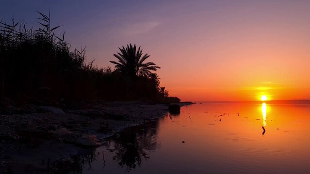 Time-lapse of sunset over Lake Qarun in Fayoum, Egypt