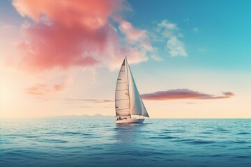 An image of a sailboat gliding across the ocean, perfect for decor, wallpaper, cards, posters, and more. Generative AI