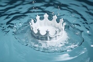 Milk splashes form crown in a pool with ripples from top view. Generative AI