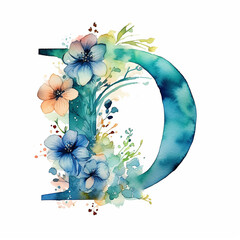letter D generic logo luxury watercolor alcohol ink with flower design - obrazy, fototapety, plakaty