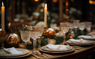 Fototapeta premium Generative ai illustration of christmas eve party table