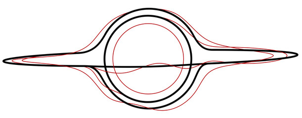 Minimalistic black hole drawn with lines isolated logo. Planet with rings. Geometric abstraction.