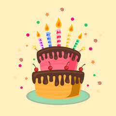 birthday cake with various flavors complete with birthday candles