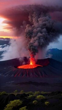 burning volcano in the sky
