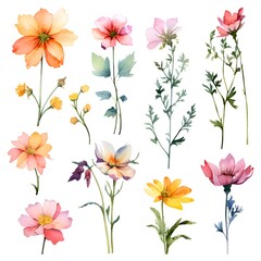Watercolor garden flower illustration set isolated on white background. Botanic, floral element collection for greeting card, invitations, wedding, birthday designs