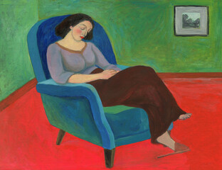 woman in chair. abstract female portrait. oil painting. illustration