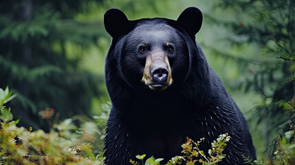 Obraz premium Black Bear in the Forest Portrait Created with Generative AI