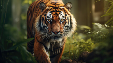 Fototapeta premium Stunning Tiger Close-Up Portrait in Natural Habitat Created with Generative AI 