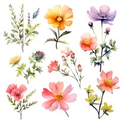 Obraz premium Watercolor garden flower illustration set isolated on white background. Botanic, floral element collection for greeting card, invitations, wedding, birthday designs