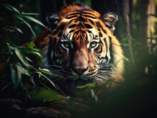 Fototapeta premium Stunning Tiger Close-Up Portrait in Natural Habitat Created with Generative AI 