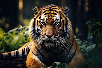 Fototapeta premium Stunning Tiger Close-Up Portrait in Natural Habitat Created with Generative AI 