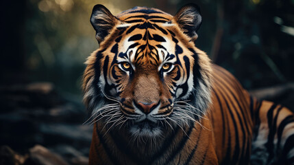 Fototapeta premium Stunning Tiger Close-Up Portrait in Natural Habitat Created with Generative AI 