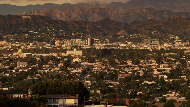 Los Angeles and Hollywood Sunset Time Lapse Traffic on La Brea Ave California USA