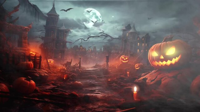 halloween pumpkin night scary animation looping video animated background