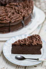 piece slice of rich chocolate cake