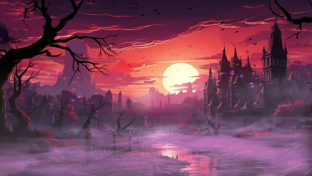 halloween fantasy scary city with animation looping video animated background