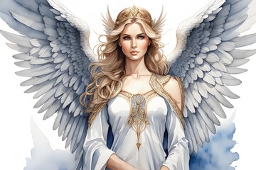 Gorgeous angel face and white wings