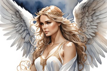 Gorgeous angel face and white wings