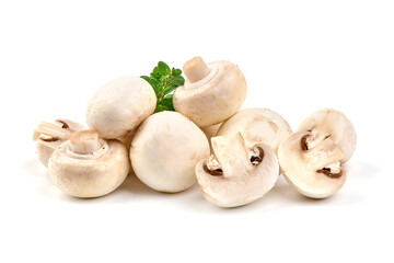 Champignons, close-up, isolated on white background.