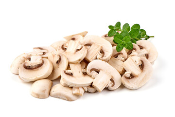 Champignons, close-up, isolated on white background.