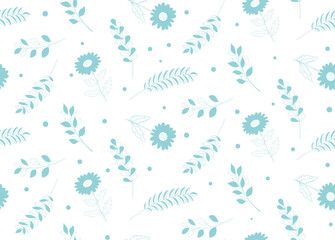 Fototapeta na wymiar Seamless floral pattern with daisies and twigs, line and silhouette.