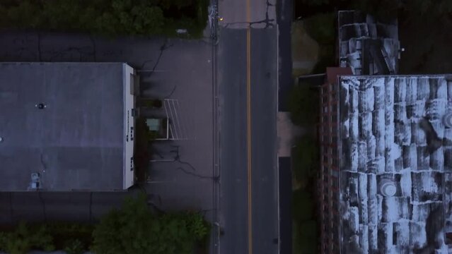 Aerial Top View Shot Of Street Amidst Buildings In City At Night - Boston, Massachusetts