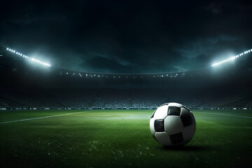 soccer ball on stadium generated AI