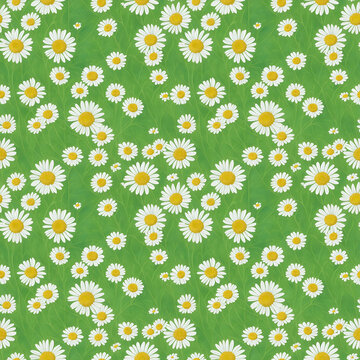 Chamomile Flowers with leave seamless pattern on green background. Seamless pattern of daisy flower. Seamless floral pattern, Floral template Illustration. Wallpaper pattern