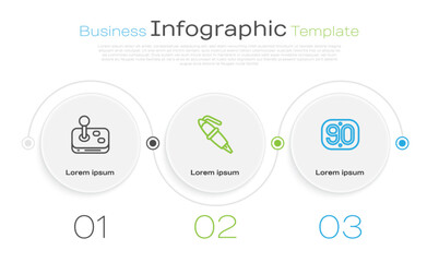 Set line Joystick, Fountain pen nib and 90s Retro. Business infographic template. Vector