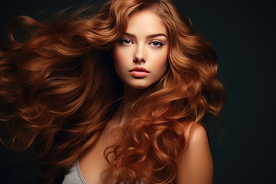 Beautiful model girl with Wavy hair. Care and beauty hair products
