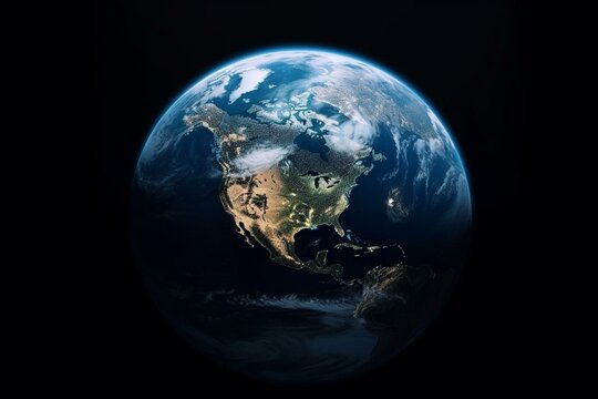 Overhead perspective of the globe. Blue Earth seen from the sky. Generative AI