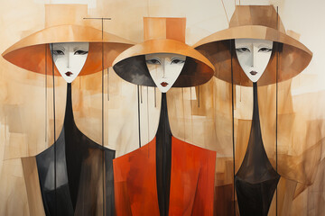 portrait of women. abstract wall art.painting in the interior. a modern poster. Generative A