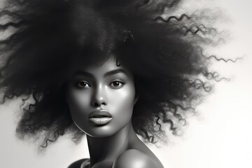 Portrait of a beautiful African American model with amazing curly hair