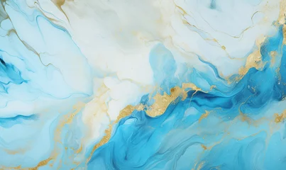 Photo sur Plexiglas Cristaux Gold and Skyblue Flowy Marble Texture