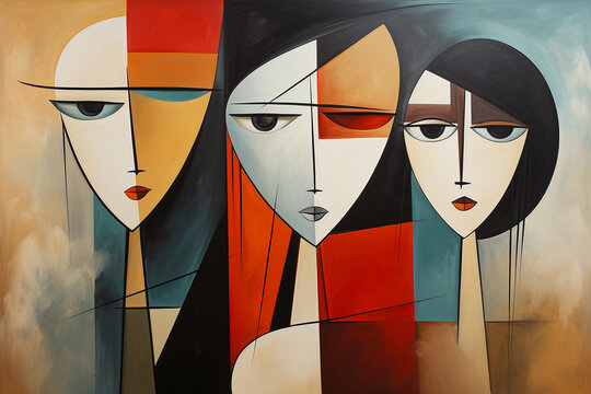 cubism portrait of women. abstract wall art.painting in the interior. a modern poster. Generative AI