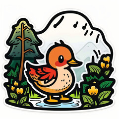 Obraz na płótnie Canvas Duck sticker design graphic for t-shirt, cute, happy, kawaii style, colorful, clear outline