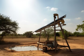 Solar-powered water pump used in agriculture. Generative AI