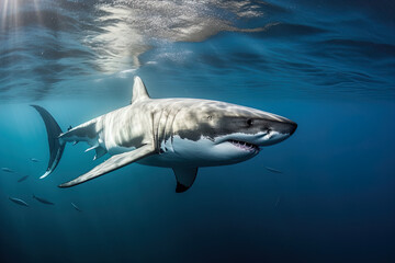 Great white shark hunting for prey
